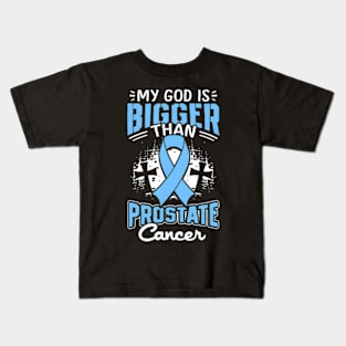 Prostate Cancer Awareness God Bigger Light Blue Ribbon Kids T-Shirt